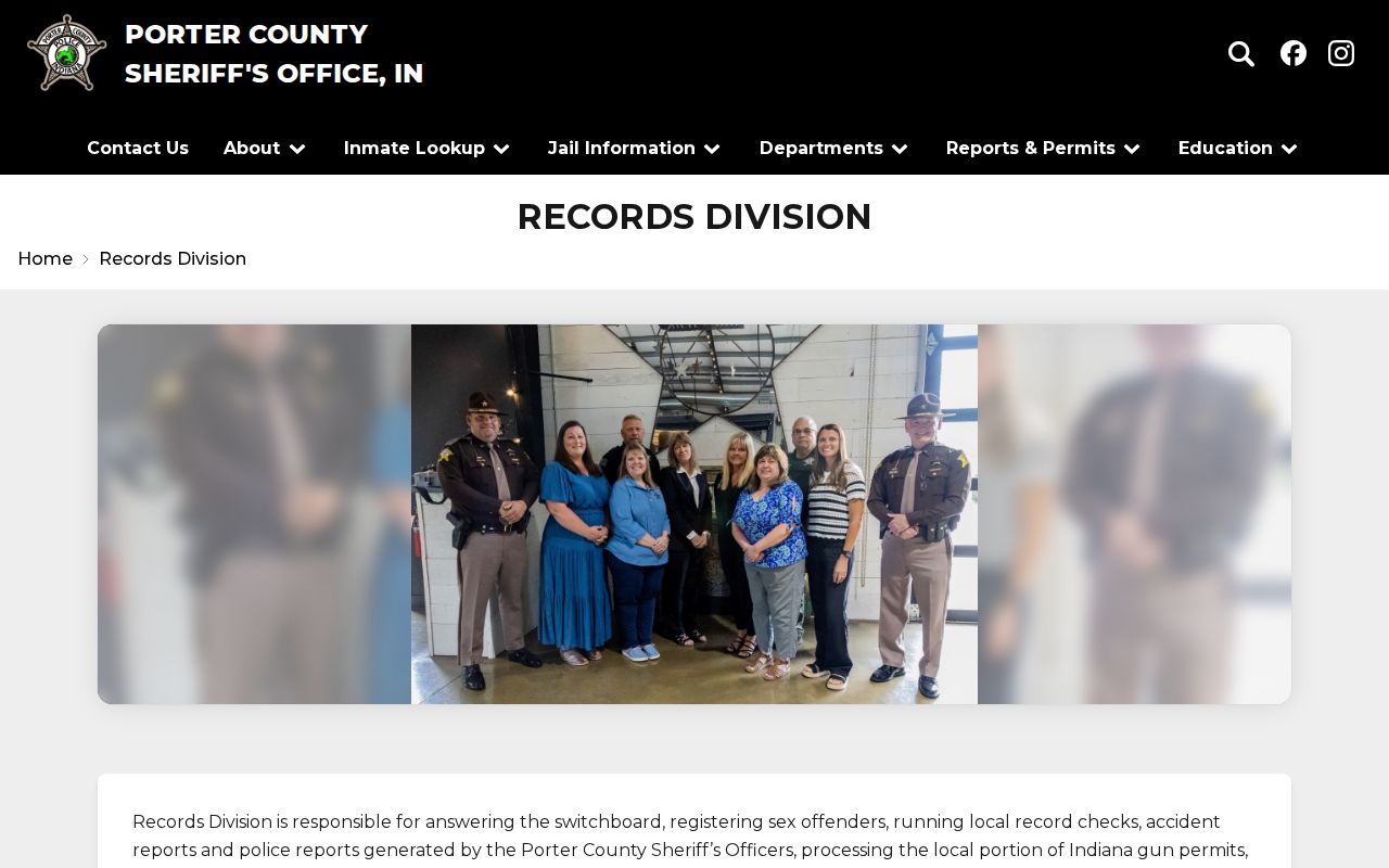 Porter County booking record request information from sheriff records